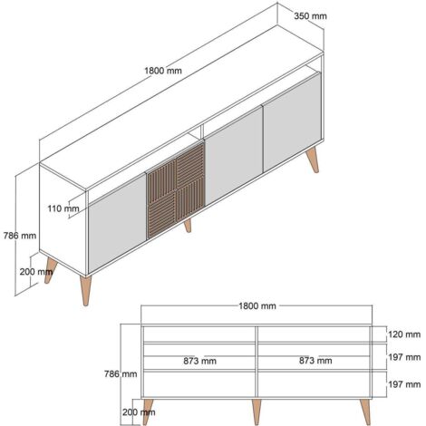 Cotecosy – Buffet en bois noyer et noir effet marbre 4 portes – Dimensions 180x78,6x35cm – Panneaux mélaminés – Labellisé FSC (1/10)