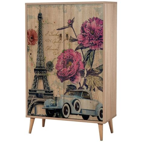 Commode haute 2 portes en bois clair Kiza 733 (1/5)