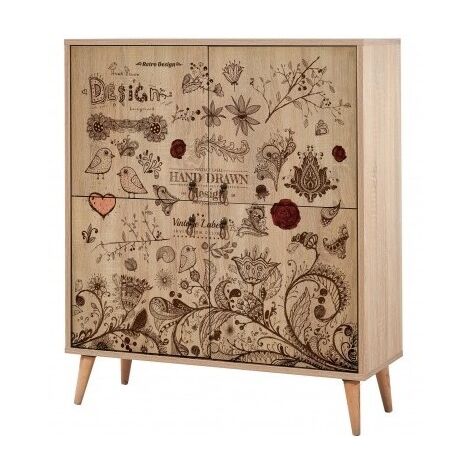 Cotecosy – Meuble de rangement buffet 4 portes en bois chêne clair mélaminé – Dimensions L 95 x H 111 x P 36 cm – Assemblage facile (1/5)