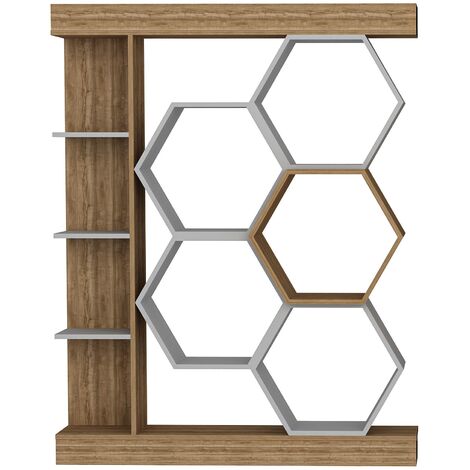 Étagère à livres Bibliothèque bois noyer et blanc Sulano 140cm (1/5)