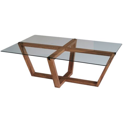 Table basse bois noyer mélaminé et verre trempé Mouka 105cm (1/5)