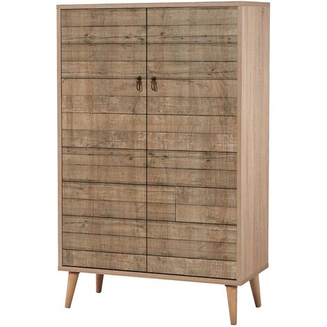 Commode haute 2 portes en bois clair Kiza 728 (1/5)