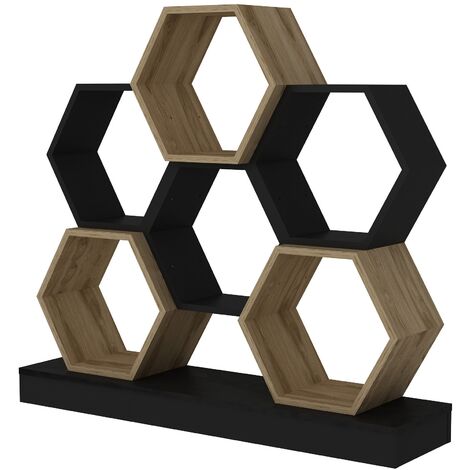 Étagère bibliothèque design bois noir et marron clair Okito 120cm (1/5)