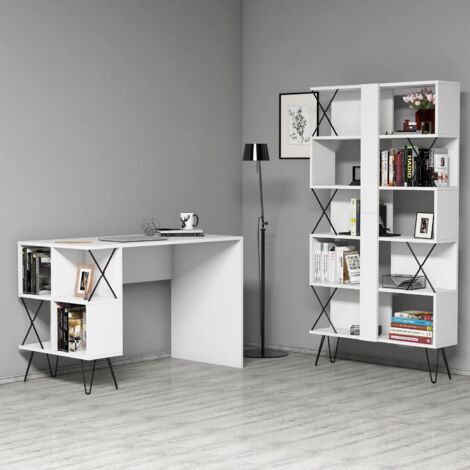 Ensemble bureau et bibliothèque blanc et noir Ditra (1/5)