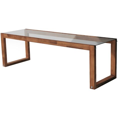 Petit meuble TV en bois massif marron et plateau en verre trempé Darone 130cm (1/5)