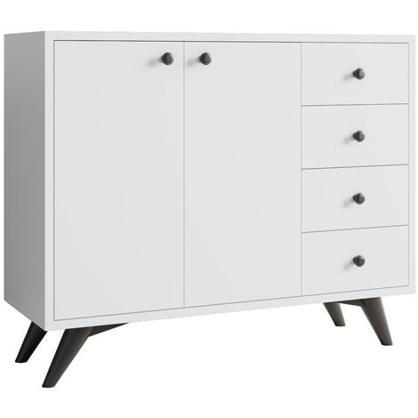 Commode 2 portes 4 tiroirs blanche 100cm (1/4)