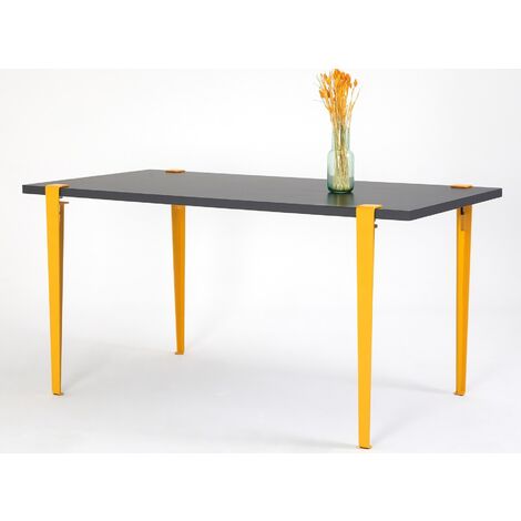 Petite table à manger bois anthracite et pieds acier jaune Bazika 150 cm