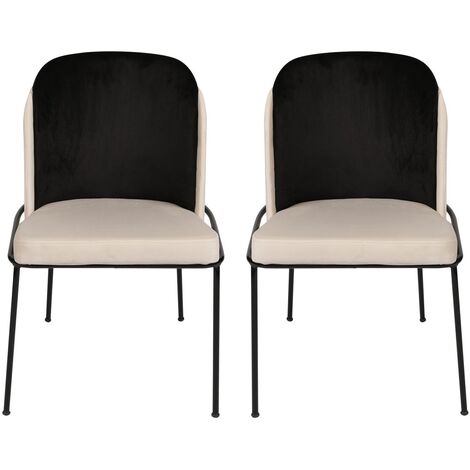 Chaise design assise velours noir et crème avec pieds métal noir Kareen - Lot de 2 (1/5)