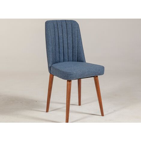 Chaise de salle à manger tissu bleu et bois Noyer Mareva (1/3)
