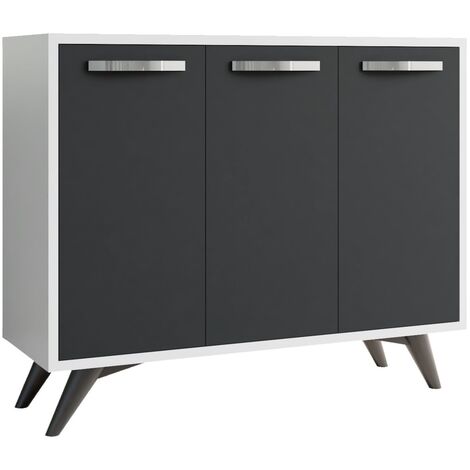 Petit buffet moderne blanc et anthracite 3 portes Fabio 100cm (1/5)