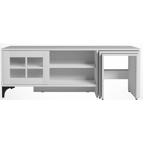 Meuble TV et 2 tables gigognes bois blanc Riko 150cm (1/5)
