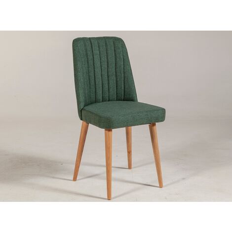 Chaise de salle à manger tissu vert et bois de pin naturel Mareva (1/3)
