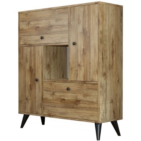 Armoire de rangement 4 portes bois clair Mixa 105cm (1/5)