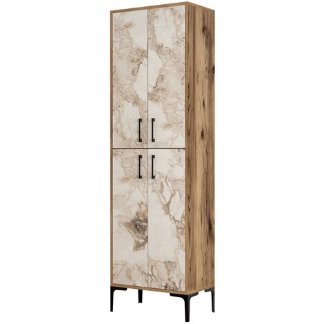 Armoire polyvalente bois noyer et blanc effet marbre Kliko 60cm (1/5)
