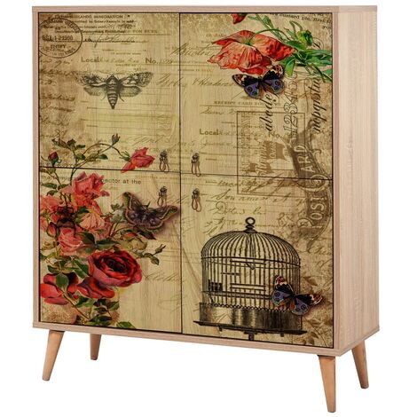 Meuble de rangement 4 portes en bois clair Ă lamelles Kiza 734 (1/5)
