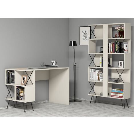 Ensemble bureau et bibliothèque beige clair et noir Ditra (1/5)