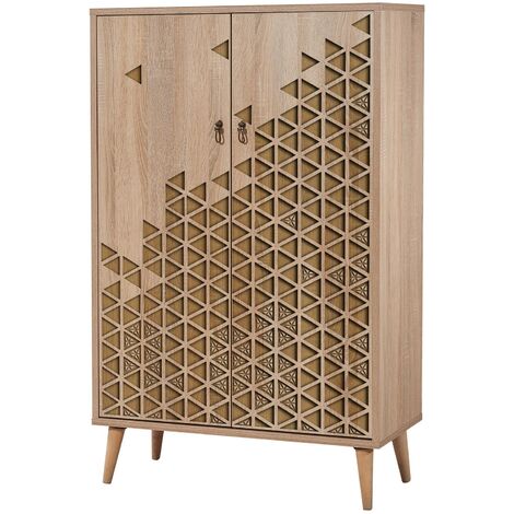 Commode haute 2 portes en bois clair Kiza 120 (1/5)
