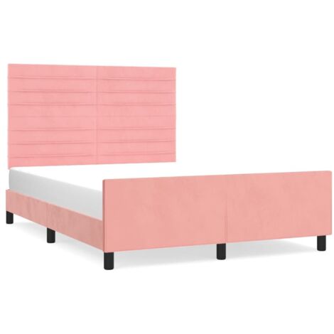 Lit avec tête de lit Rose 140x200 Velours 2 (1/5)