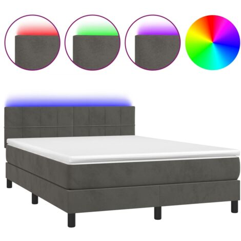 Lit à sommier tapissier matelas et LED Gris foncé 140x190 Velours (1/5)