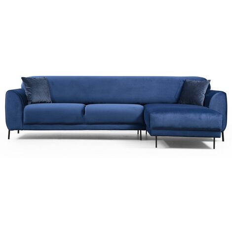 Canapé d'angle droit design velours bleu marine et pieds acier noir Liza (1/5)
