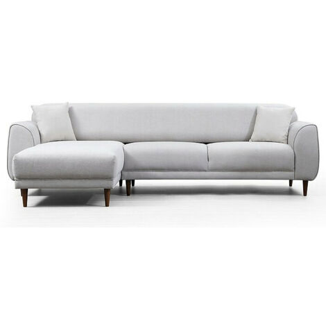 Canapé d'angle gauche design velours beige et pieds acier noir Liza (1/5)