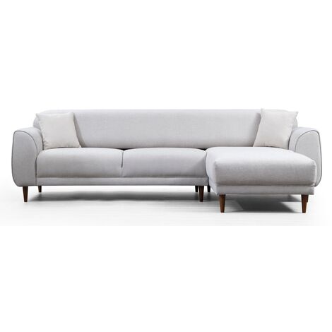 Canapé d'angle droit design velours beige et pieds acier noir Liza (1/5)