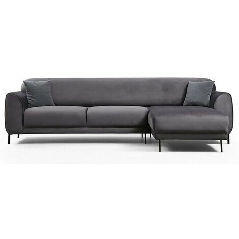 Canapé d'angle droit design velours gris foncé et pieds acier noir Liza (1/5)