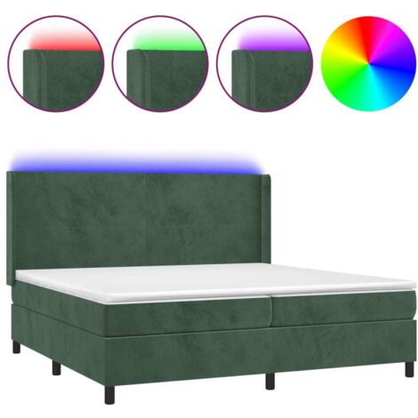 Lit à sommier tapissier matelas et LED Vert foncé 200x200 Velours (1/5)