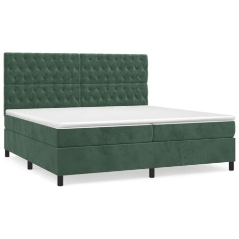 Lit à sommier tapissier et matelas Vert foncé 200x200cm Velours 3 (1/5)