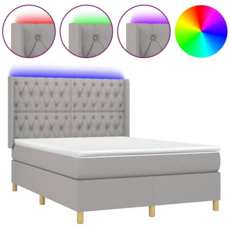 Lit à sommier tapissier et matelas et LED Gris clair 140x190 Tissu 2 (1/5)