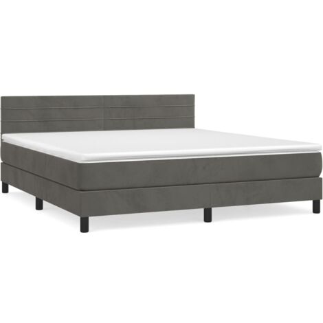 Lit à sommier tapissier et matelas Gris foncé 180x200 Velours (1/5)