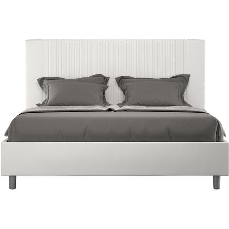 Lit moderne 160x200 cm avec tête de lit rayures verticales matelassé simili cuir blanc Bazen-Option Avec sommier et sans coffre (1/5)