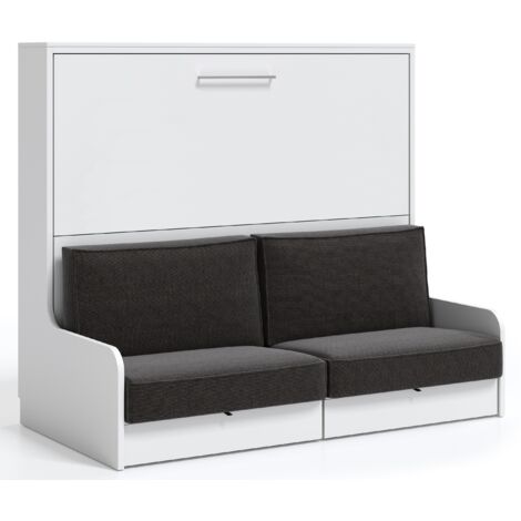 Lit escamotable horizontal 140x190 avec canapé tissu Kalian-Coffrage Chêne brun-Façade Chêne brun-Canapé Marron foncé (1/5)
