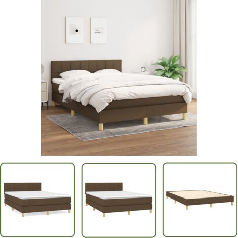 The Living Store Sommier à lattes de lit avec matelas Marron foncé 140x190 cm - Lit Double - Lit Tapissier - Matelas À Ressorts Ensachés - Literie - Chambre À Coucher (1/5)