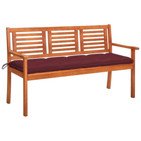 Banc de jardin 3 places avec coussin 150cm Bois d'eucalyptus 9 (1/5)
