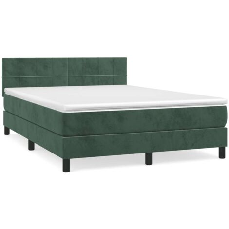 Lit à sommier tapissier et matelas Vert foncé 140x200 Velours (1/5)