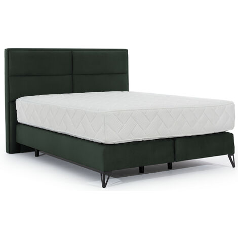 Lit continental velours vert anglais Tiempo avec matelas 30cm en latex et pied métal noir-180x200 (1/5)