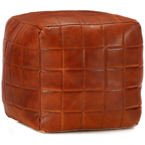 Pouf 40 x 40x40 Brun roux Cuir véritable de chèvre 2 (1/4)