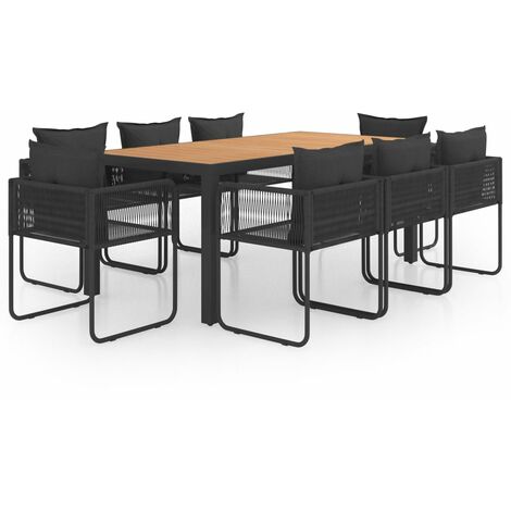 Salon de jardin 9 pcs PVC Résine tressée Noir et marron (1/5)