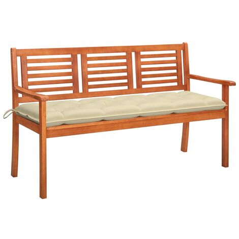 Banc de jardin 3 places avec coussin 150cm Bois d'eucalyptus 13 (1/5)