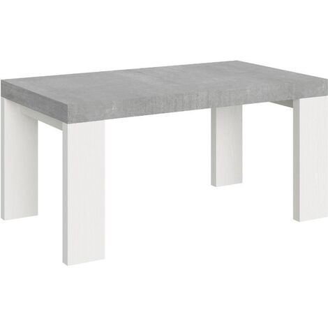 Table rectangulaire extensible gris béton et blanc 160 à 420cm Ribo-Support 4 pieds (1/5)