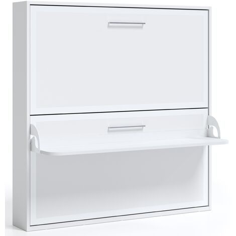 Lit escamotable horizontal superposé 90x190 avec tablette synchronisée Studio-Coffrage Chêne blanc-Façade Gris anthracite (1/5)
