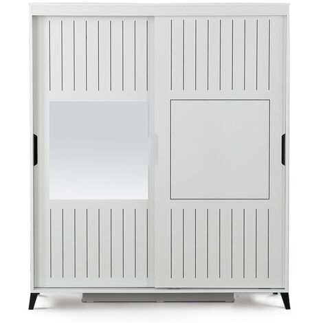 Armoire adulte blanche 2 portes coulissantes avec miroir Marka - 8 tailles-Largeur 180 cm (1/3)