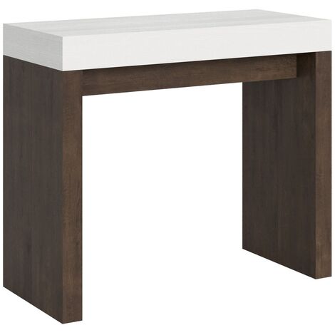 Console extensible blanche et bois noyer 40 à 196cm Ribo-Support 4 pieds (1/5)