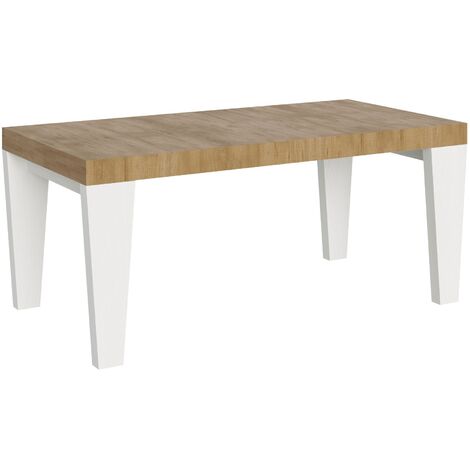Table extensible chêne naturel et pieds bois blanc 6 à 20 places Kristo 180 à 440cm-Pied et support sur roulettes (1/5)