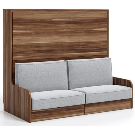 Lit escamotable horizontal 150x190 avec canapé Kalian-Coffrage Blanc-Façade Blanche-Canapé Beige (1/5)