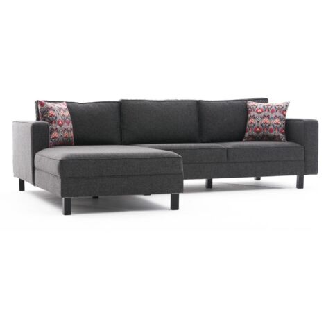 Canapé d'angle tissu lin anthracite Kalena 258cm angle gauche-angle gauche (1/5)