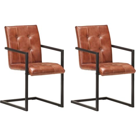 Chaises de salle à manger cantilever 2pcs Marron Cuir véritable 2 (1/5)