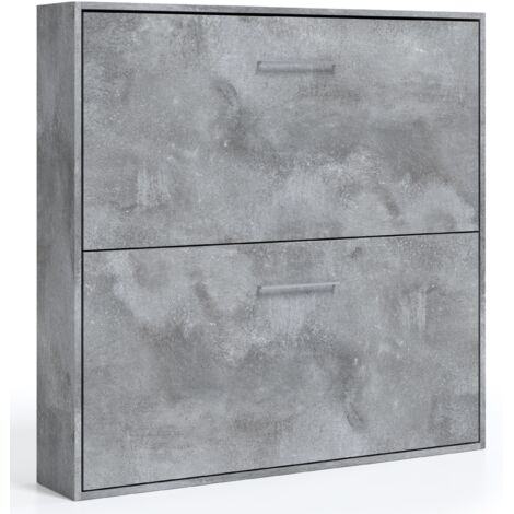 Lit escamotable superposé 90x190 Sophia-Coffrage Chêne clair-Façade Gris ciment (1/5)