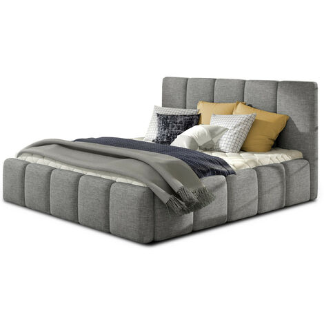 Lit adulte Vika – Tissu capitonné sans sommier-Gris-180x200 (1/5)